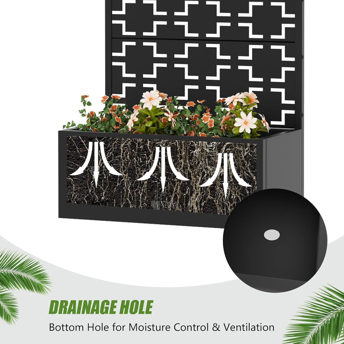 Casaphoria Metal Raised Garden Bed with Trellis and Wheels, 72"x47"x16" Planter Box for Climbing Plants, Vegetables & Vines, Features Drainage Holes and Privacy Screen (Black-Louver) - Colors B