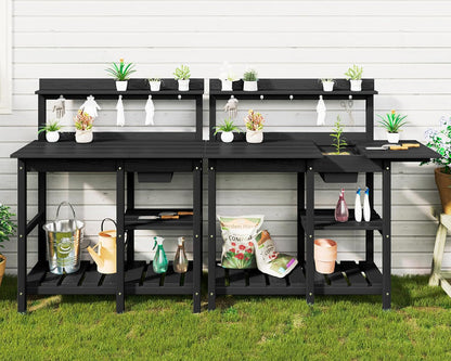 SERWALL Outdoor Potting Bench with Removeable Sink,Rot-Resistant HDPE Potting Table for Outside Gardening, All Weather Use - Gray