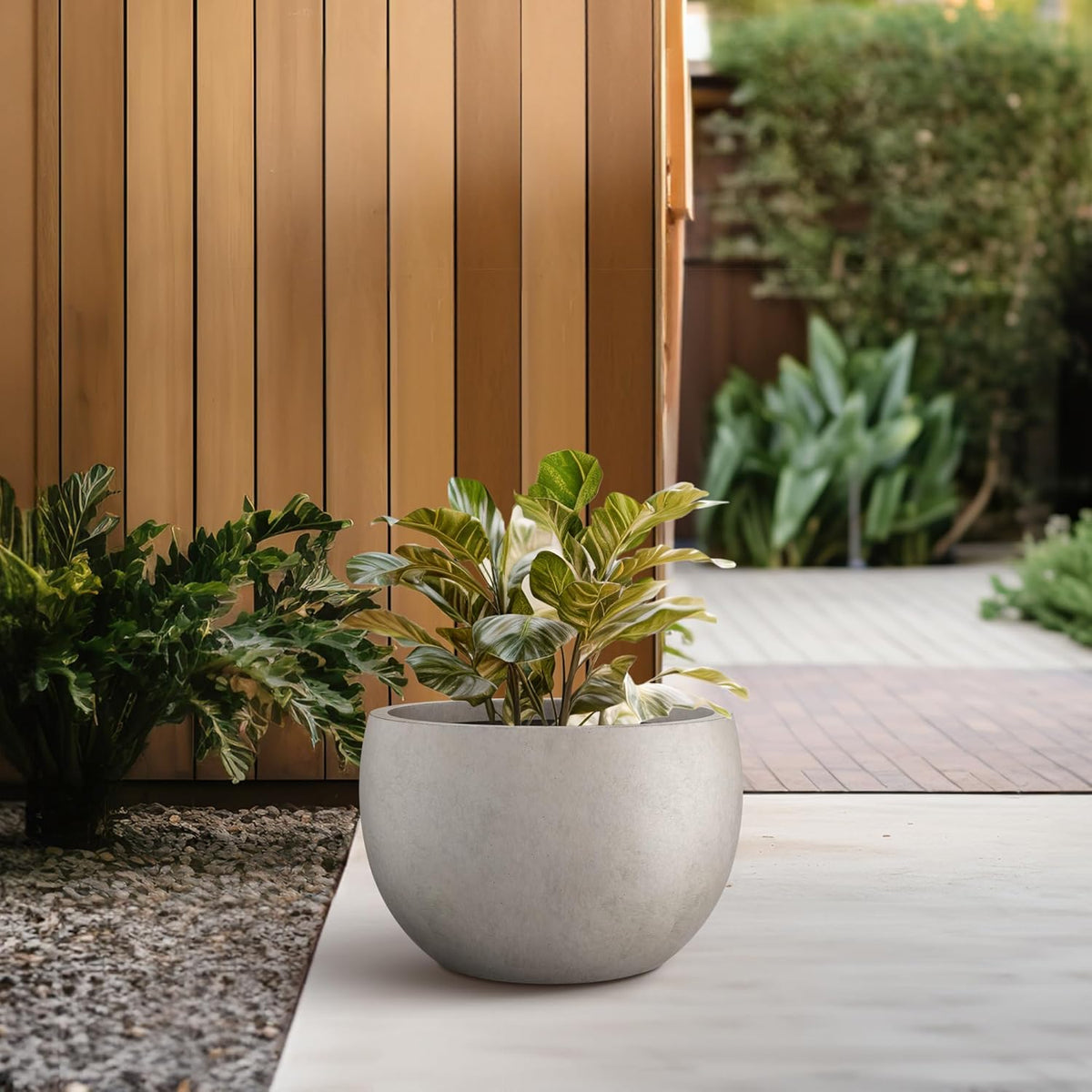 Large Round Bowl Vintage BRN Concrete Planter 19.9" Dia, Outdoor