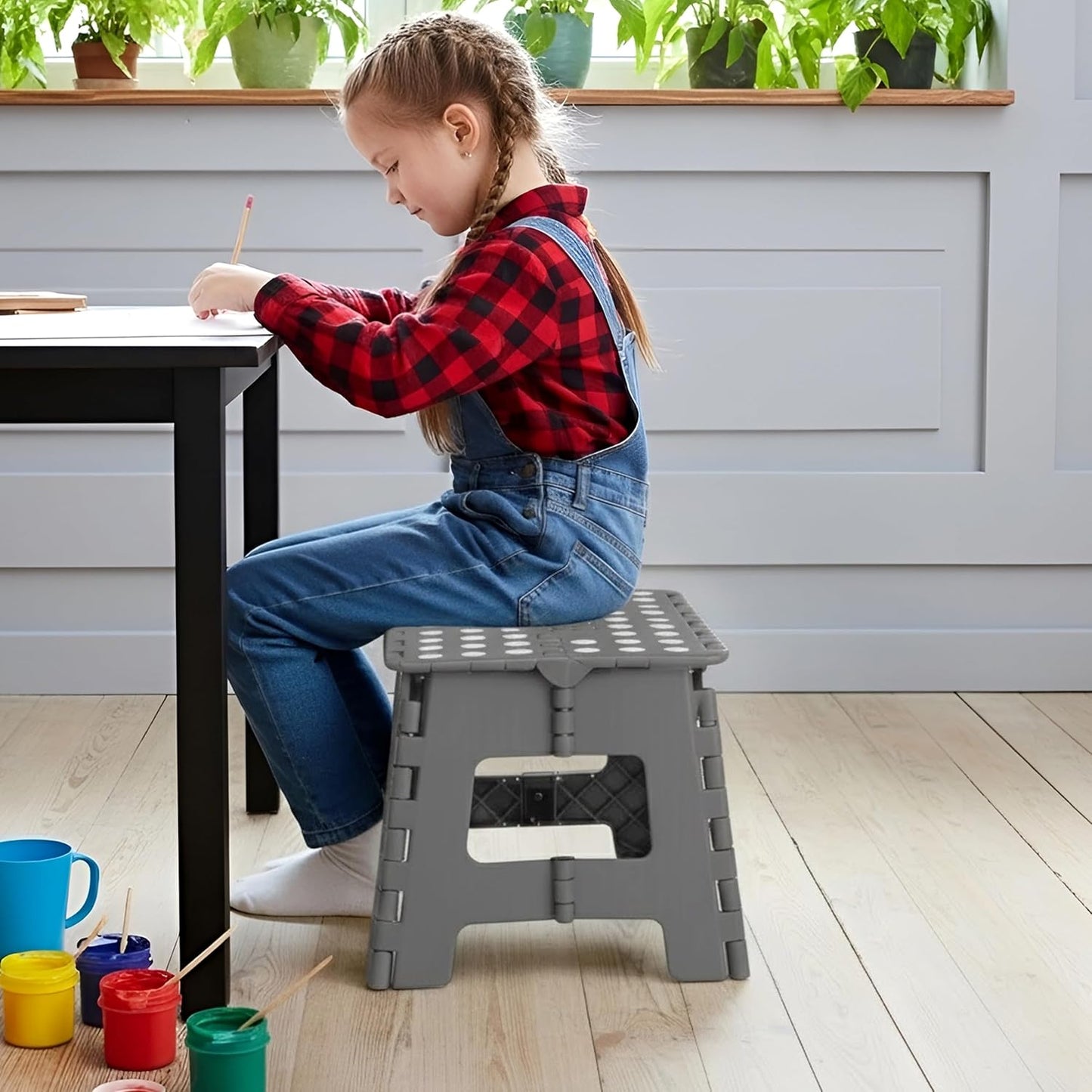 Utopia Home Folding Step Stool with Handle – 9 Inch Anti Slip Collapsible Stool – Holds Up to 300 lbs – Sturdy Plastic Step Stool Foldable for Kitchen, Bathroom and Home Use (1-Pack, Black)