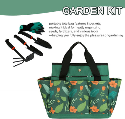 Waterproof Garden Tool Bag, 600D Oxford Portable Gardening Tote with Handle & Multi Pockets, Ideal Gifts for Parents Women (Green, Tools Not Included)