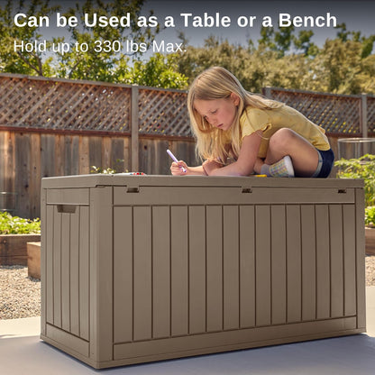 EAST OAK Outdoor Storage Box, 31 Gallon Deck Box Indoor and Outdoor Use, Waterproof Resin Storage Bin for Package Delivery, Patio Cushions, Gardening Tools, Lockable, UV Resistant, Grey