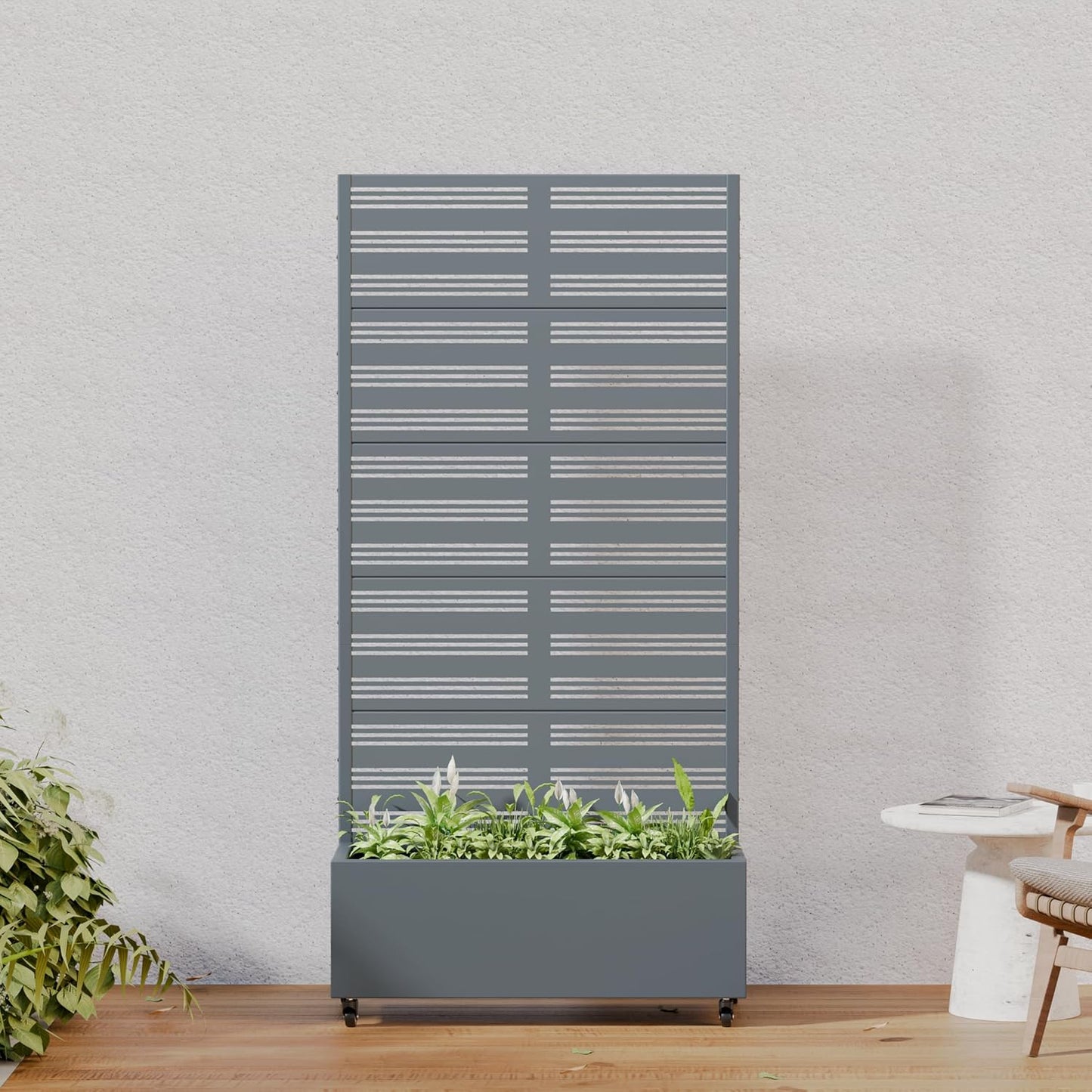 Casaphoria Metal Raised Garden Bed with Trellis and Wheels, 72"x47"x16" Planter Box for Climbing Plants, Vegetables & Vines, Features Drainage Holes and Privacy Screen (Black-Louver) - Colors C
