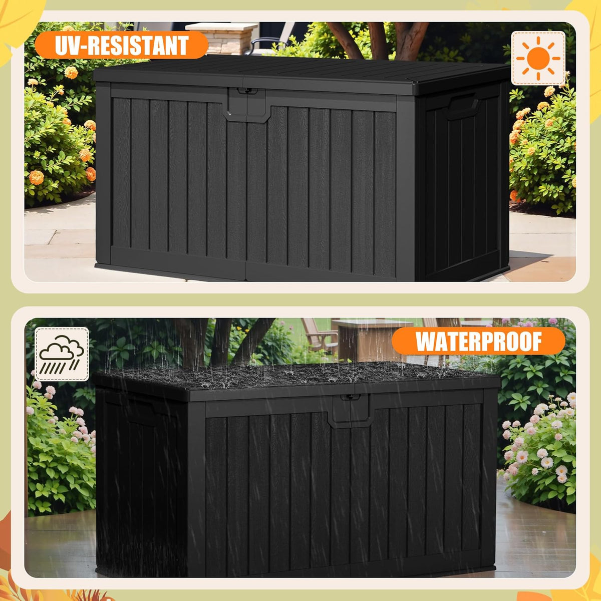 30 Gallon Resin Deck Box Waterproof Outdoor Storage Box for Patio Furniture Pool Accessories Indoor Storage for Cushion Garden Tools (30 Gallon, Black)