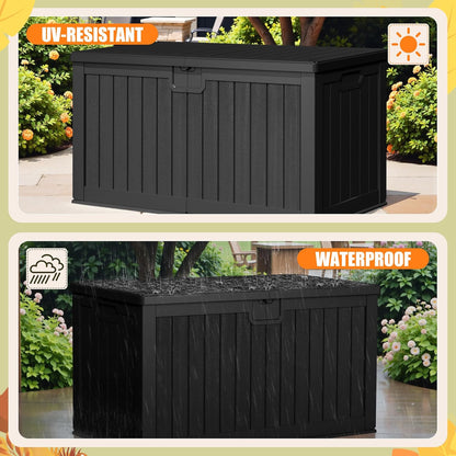 30 Gallon Resin Deck Box Waterproof Outdoor Storage Box for Patio Furniture Pool Accessories Indoor Storage for Cushion Garden Tools (30 Gallon, Black)