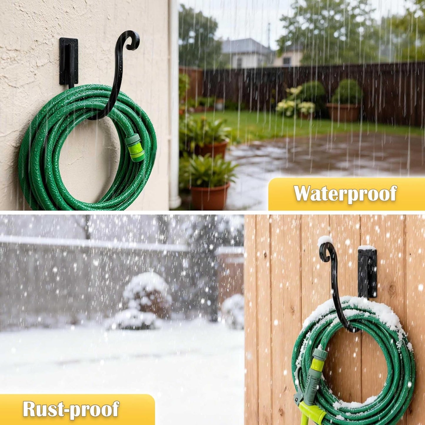 Hose Holders Wall Mount - Heavy-Duty Metal Garden Hose Hanger for Outside - Rust-Proof Hanging Hose Rack Hook Mount for Water Hose (2PCS)