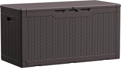 Devoko 100 Gallon Waterproof Large Resin Deck Box Indoor Outdoor Lockable Storage Container for Patio Furniture Cushions Garden Tools (100 Gallon, Black)