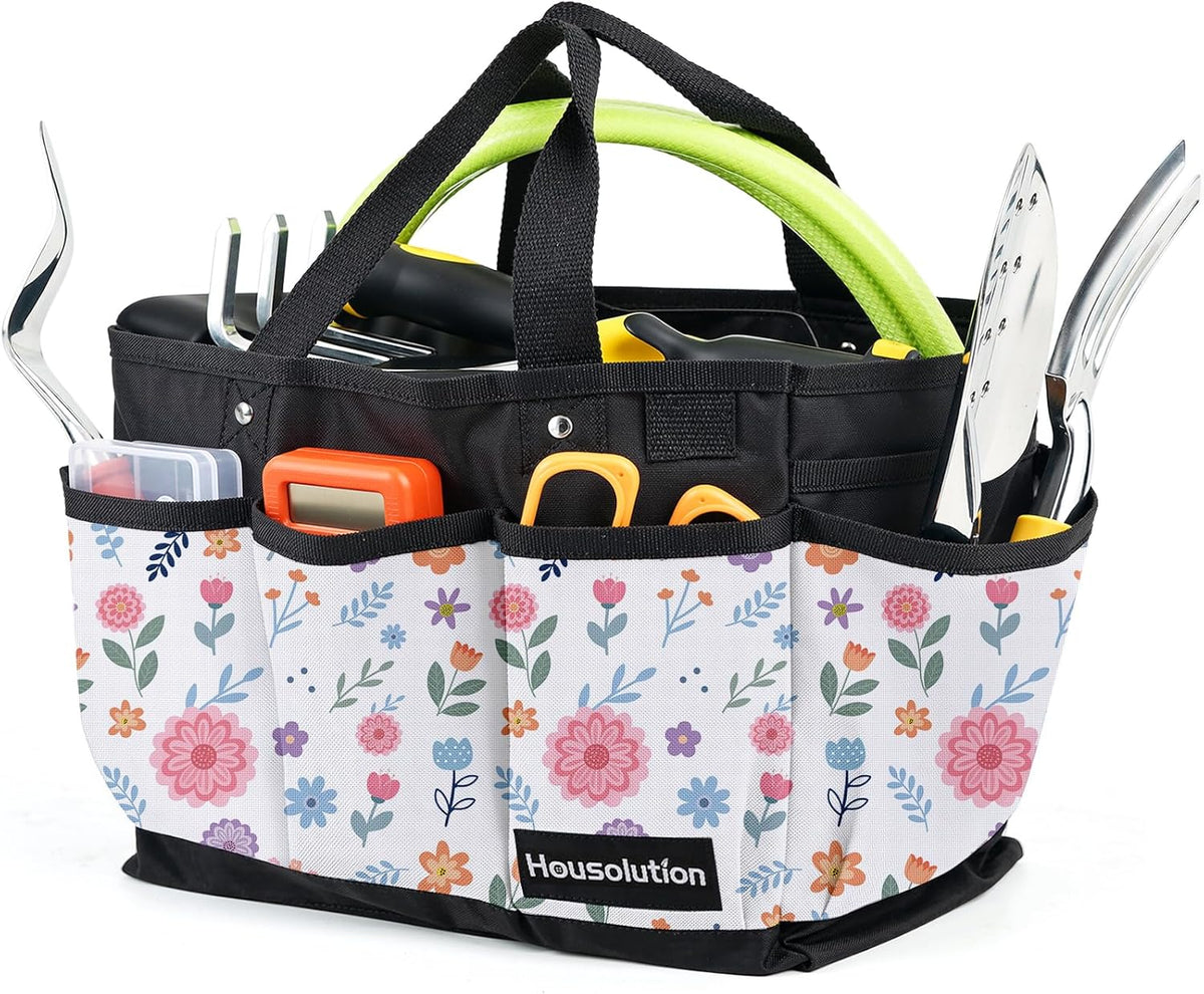 Housolution Gardening Tote Bag, Deluxe Garden Tool Storage Bag and Home Organizer with Pockets, Wear-Resistant & Reusable, 14 Inch, Pink