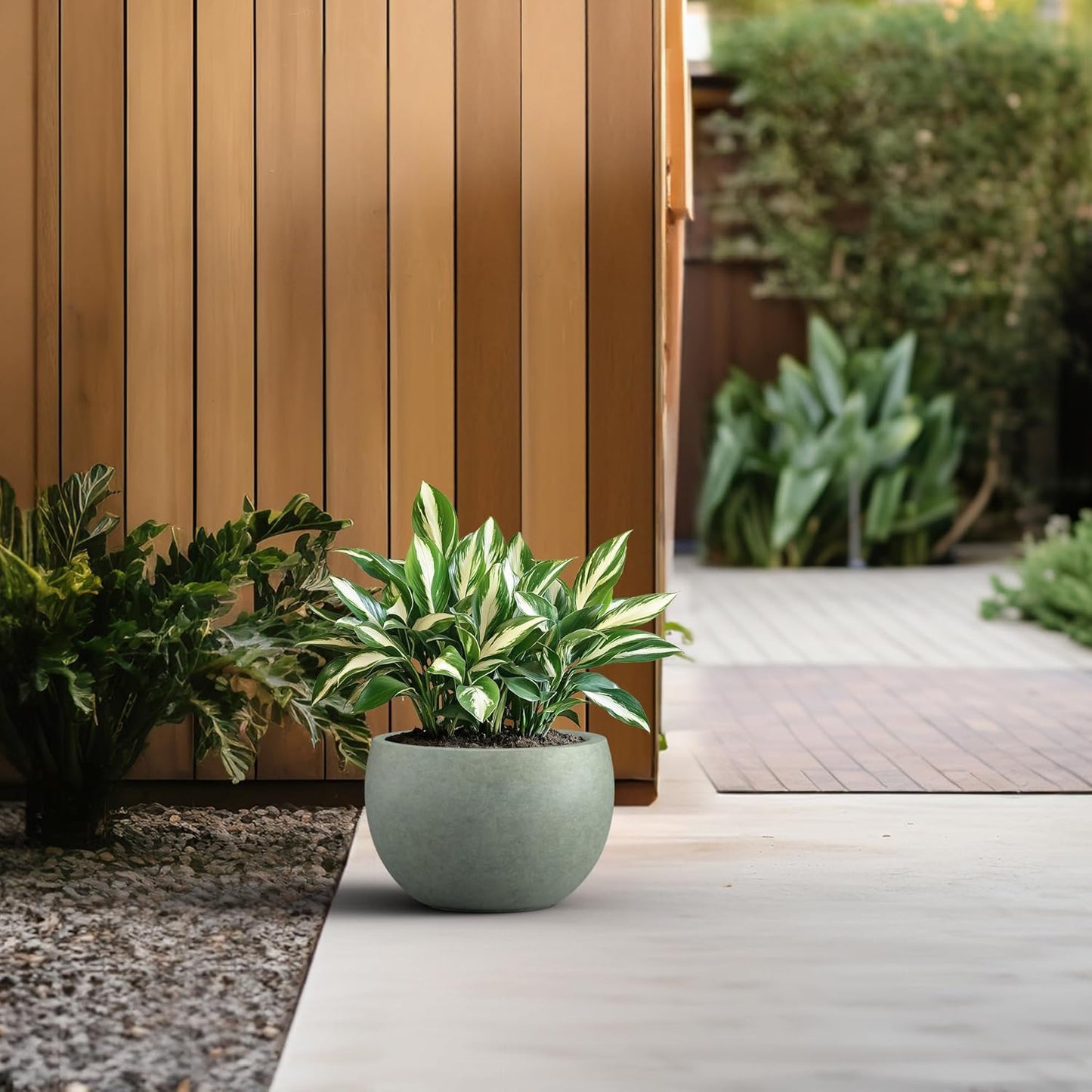Large Round Bowl Vintage BRN Concrete Planter 19.9" Dia, Outdoor