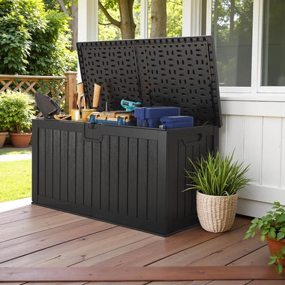 30 Gallon Resin Deck Box Waterproof Outdoor Storage Box for Patio Furniture Pool Accessories Indoor Storage for Cushion Garden Tools (30 Gallon, Black)