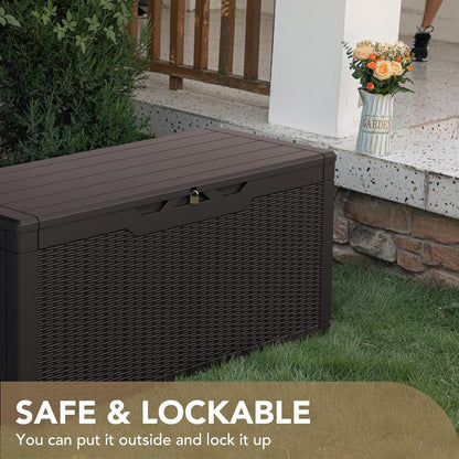 Devoko 100 Gallon Waterproof Large Resin Deck Box Indoor Outdoor Lockable Storage Container for Patio Furniture Cushions Garden Tools (100 Gallon, Black)