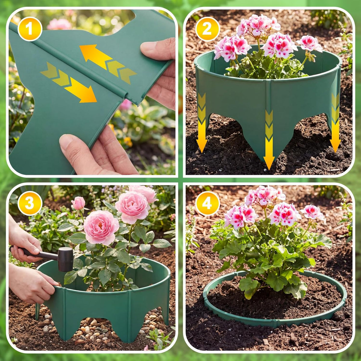 50 Pcs Planting Grow Rings, Diameter Range 8.2-15.7 Inches, Adjustable Interlocking Plant Support Rings with Mallet, Reusable Tree Watering Ring for Garden Root Irrigation (Black)
