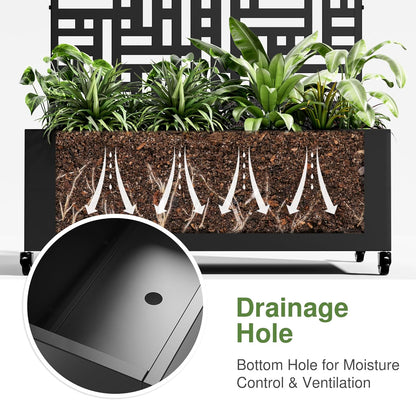 Casaphoria Metal Raised Garden Bed with Trellis and Wheels, 72"x47"x16" Planter Box for Climbing Plants, Vegetables & Vines, Features Drainage Holes and Privacy Screen (Black-Louver) - Colors D
