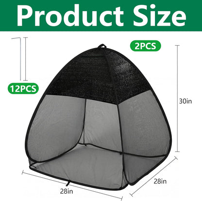 2 Pcs Pop Up Garden Netting Bug and Shade Covers, 22" x 22" x 22" Plant Sun Shade Top Bird Netting Tents, Insect Barrier Sun Protection Plant Cover Tent for Outdoor Plants Vegetables Fruits (Black)