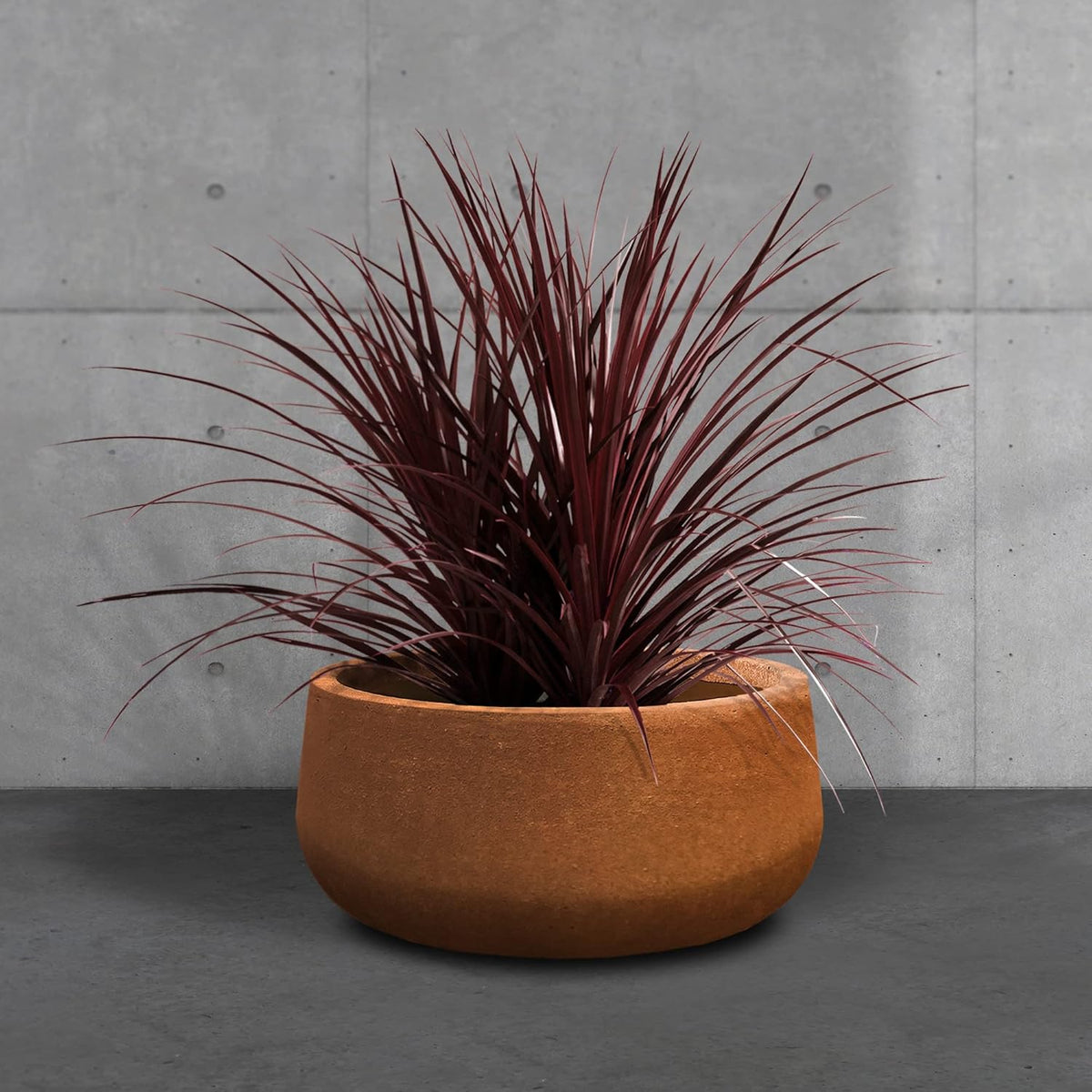 Kante 15.7" Dia Round Concrete Planter, Outdoor Indoor Garden Plant Pots with Drainage Hole and Rubber Plug, Modern Curvaceous Design, Slate Gray