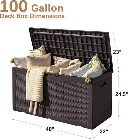 30 Gallon Resin Deck Box Waterproof Outdoor Storage Box for Patio Furniture Pool Accessories Indoor Storage for Cushion Garden Tools (30 Gallon, Black)
