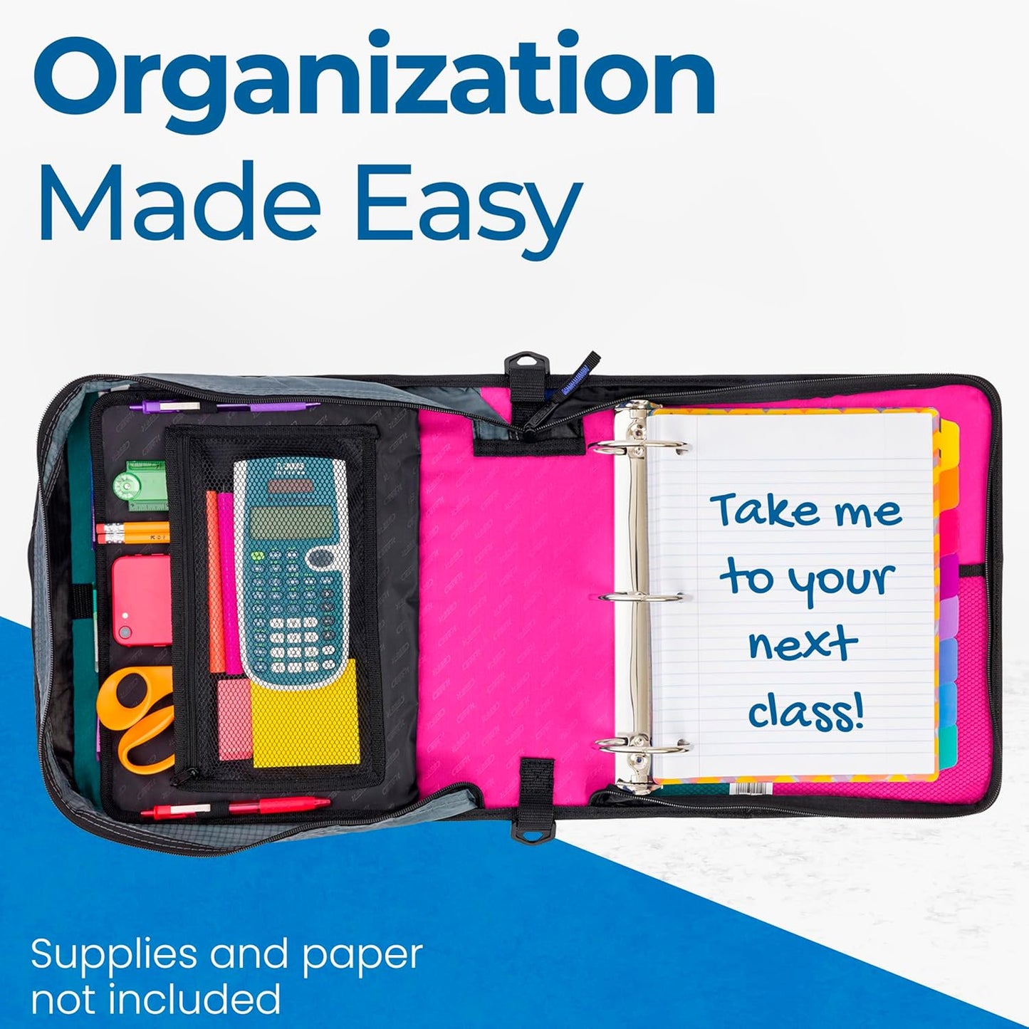 School Zipper Binder | 3-Inch O-Rings | 600-Sheet | D-146 Key Lime