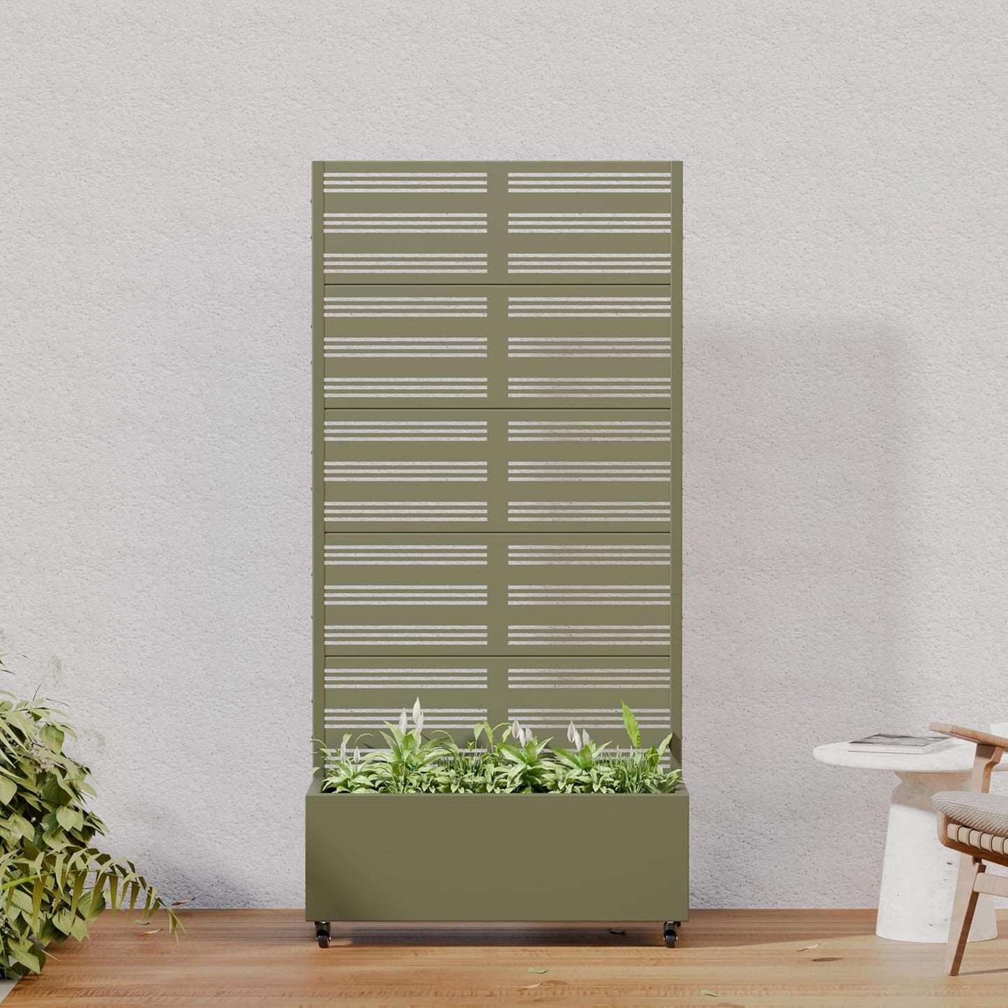 Casaphoria Metal Raised Garden Bed with Trellis and Wheels, 72"x47"x16" Planter Box for Climbing Plants, Vegetables & Vines, Features Drainage Holes and Privacy Screen (Black-Louver) - Colors B
