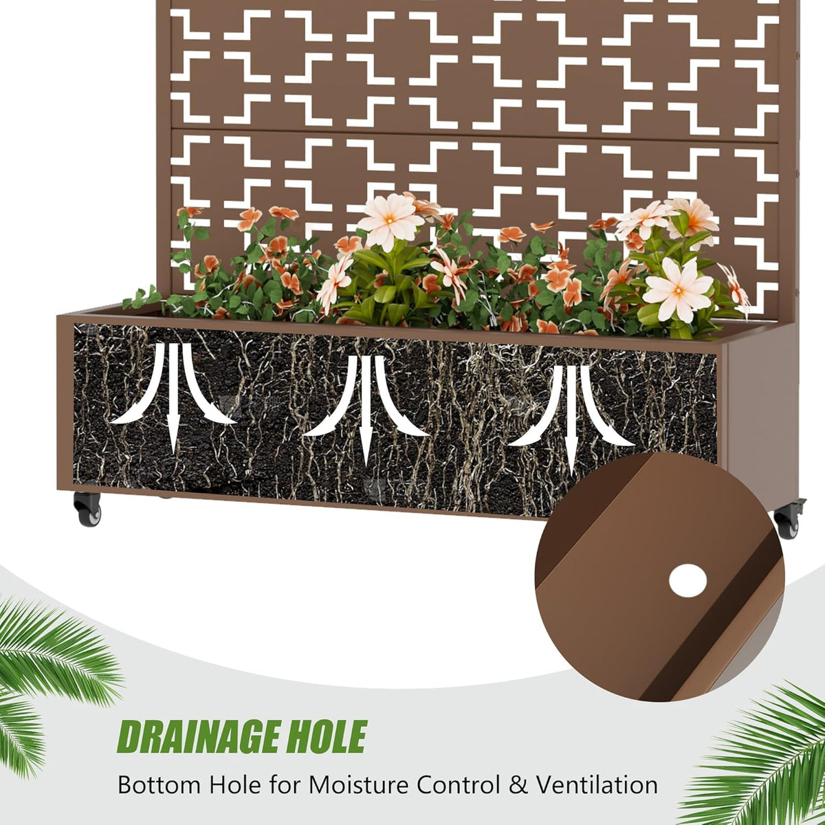 Casaphoria Metal Raised Garden Bed with Trellis and Wheels, 72"x47"x16" Planter Box for Climbing Plants, Vegetables & Vines, Features Drainage Holes and Privacy Screen (Black-Louver) - Colors D