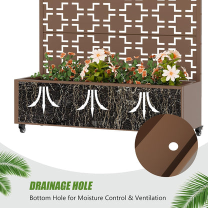 Casaphoria Metal Raised Garden Bed with Trellis and Wheels, 72"x47"x16" Planter Box for Climbing Plants, Vegetables & Vines, Features Drainage Holes and Privacy Screen (Black-Louver) - Colors D