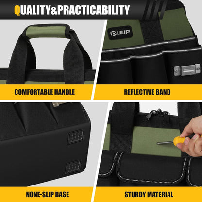 UUP Heavy Duty Tool Bag 15-Inch, 16-Pocket Portable Empty Tool Box Organizer, Big Storage Toolbox Organization, Soft Handle Large Zipper Carrying Toolbag, Father Day Gifts for Him Dad Men, Green
