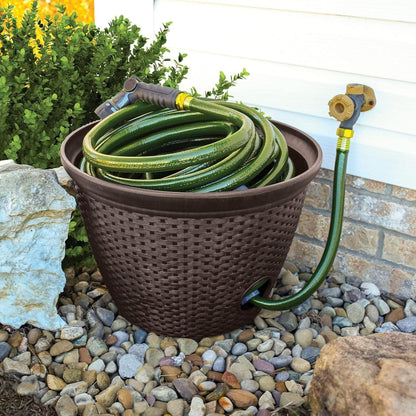 The HC Companies 18 inch Woven Garden Hose Holder, Lightweight UV-Resistant Plastic Water Hose Holder with 100-Foot Capacity, 2-Pack Water Hose Pots for Garden, Patio & Home Organization, Black