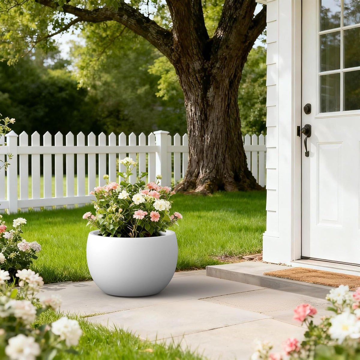 Large Round Bowl Vintage BRN Concrete Planter 19.9" Dia, Outdoor