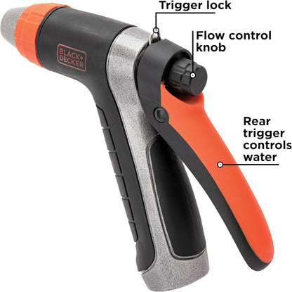 BLACK+DECKER® Adjustable Metal Rear Trigger Nozzle – Durable, Easy-Grip Garden Hose Sprayer with Locking Rear Trigger BD59578