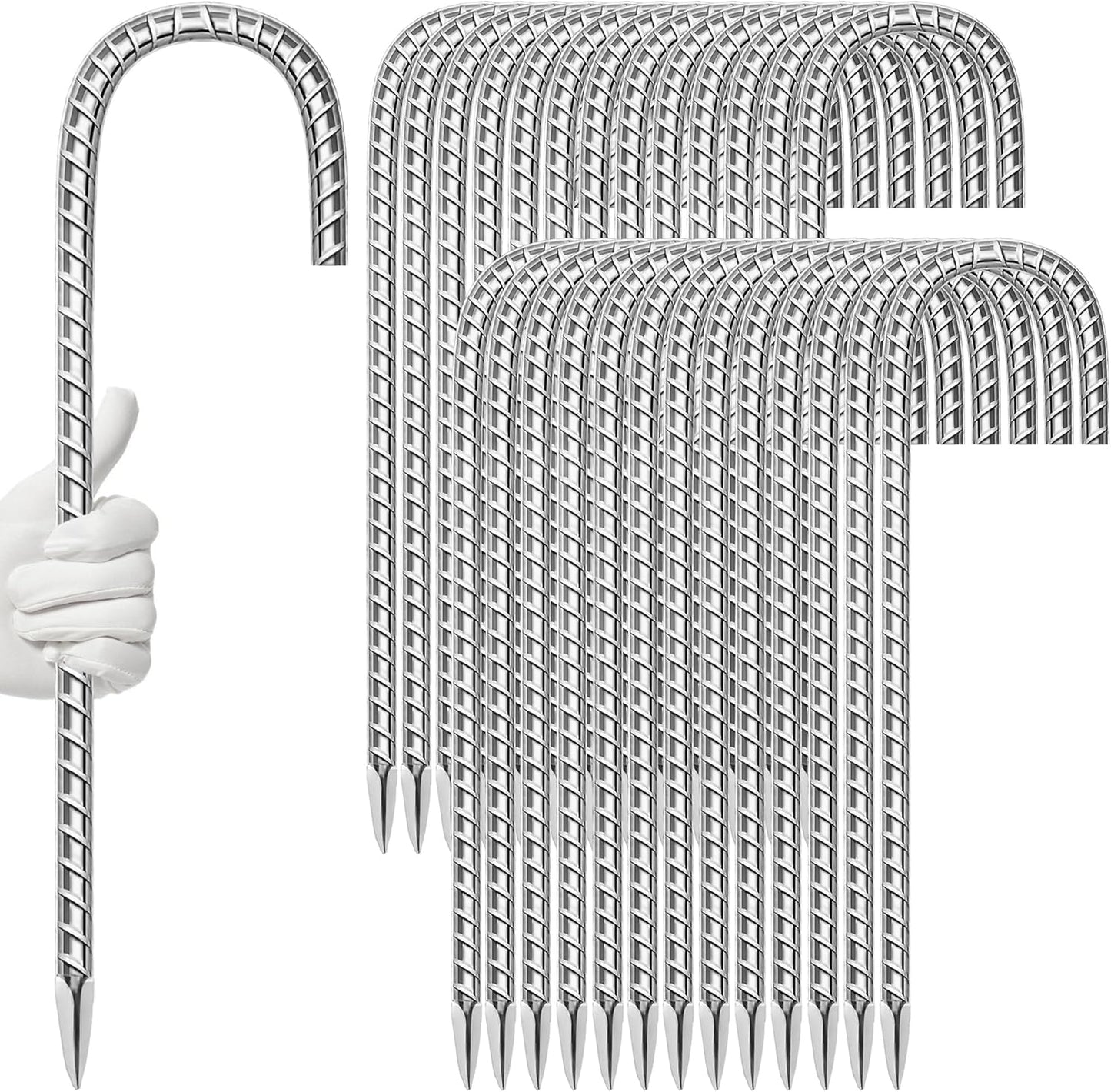 11 Pack Ground Garden Rebar Stakes Rebar 12 Inch Anti-Rust Galvanized Steel U Shape Hook Heavy Duty Ground Anchors for Tents, Position Kits,Fences, and Trampolines Landscape Fabric