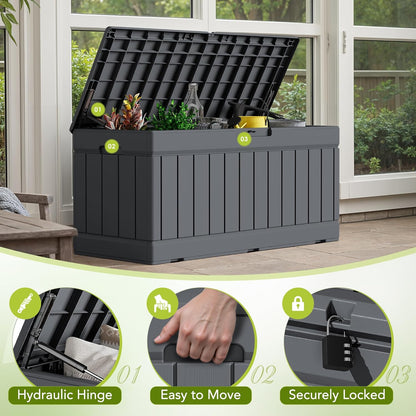 30 Gallon Resin Deck Box Waterproof Outdoor Storage Box for Patio Furniture Pool Accessories Indoor Storage for Cushion Garden Tools (30 Gallon, Black)