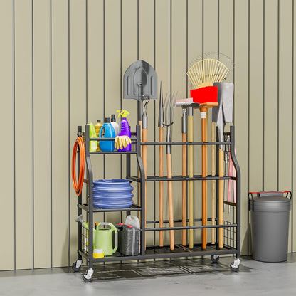 3 Tier Garden Tool Organizer, Garage Storage and Organization, Metal Yard Tools Storage up to 78 Tools, Heavy Duty Garden Tool Organizer for Garage, Yard, Patio, Shed, Indoors and Outdoors, Black
