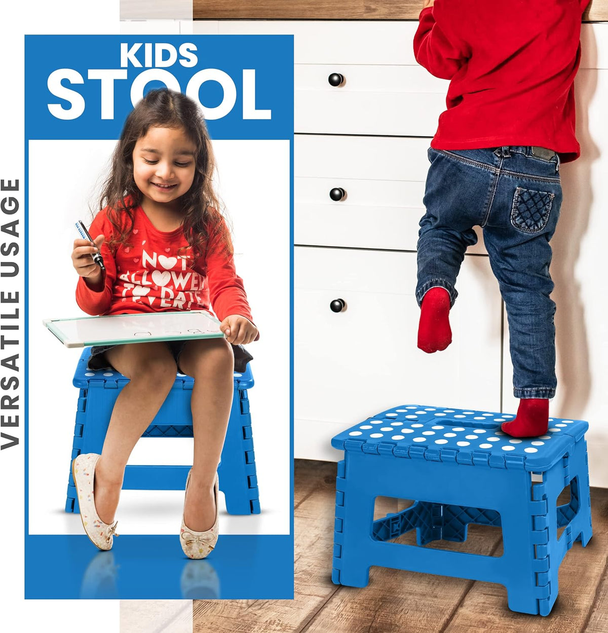 Utopia Home Folding Step Stool with Handle – 9 Inch Anti Slip Collapsible Stool – Holds Up to 300 lbs – Sturdy Plastic Step Stool Foldable for Kitchen, Bathroom and Home Use (1-Pack, Black)