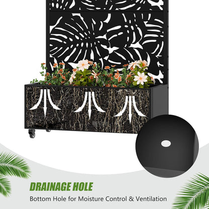 Casaphoria Metal Raised Garden Bed with Trellis and Wheels, 72"x47"x16" Planter Box for Climbing Plants, Vegetables & Vines, Features Drainage Holes and Privacy Screen (Black-Louver) - Colors B