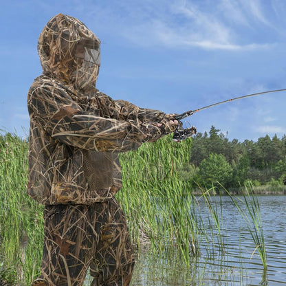 Mosquito Netting Suit Bug Net Mesh Clothing with Hood Outdoor Garden Hunting Camo Protection from Fly Insects Bugs