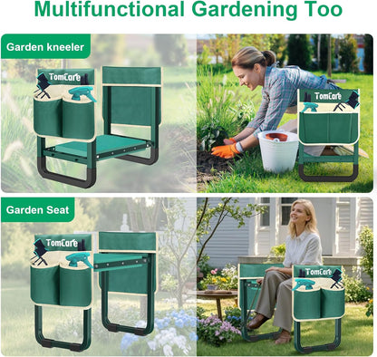TomCare Garden Kneeler and Seat 10.64” Wider Larger Soft Kneeling Pad Garden Bench with 2 Large Tool Pouches Heavy Duty Garden Stool Foldable Tools Gardening Gifts for Women Men Gardeners