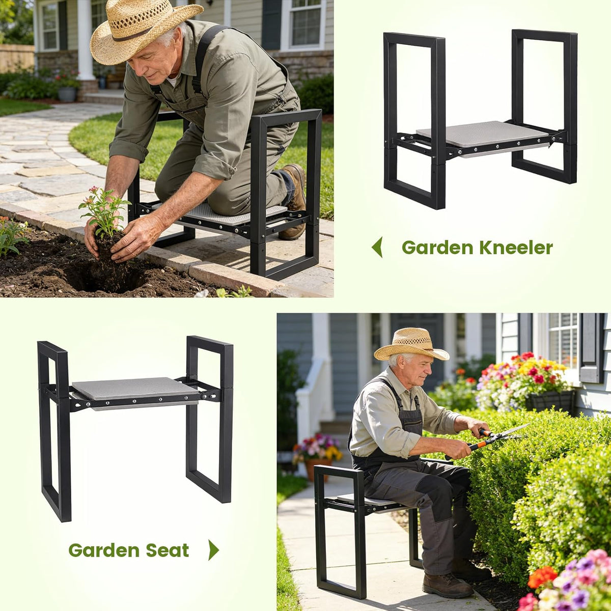 Garden Kneeler and Seat Heavy Duty 500lbs, Anti-Tip Gardening Stools with 10.5” Widen Kneeling Pad for Seniors Gardeners, 2 in 1 Garden Bench for Kneeling and Sitting