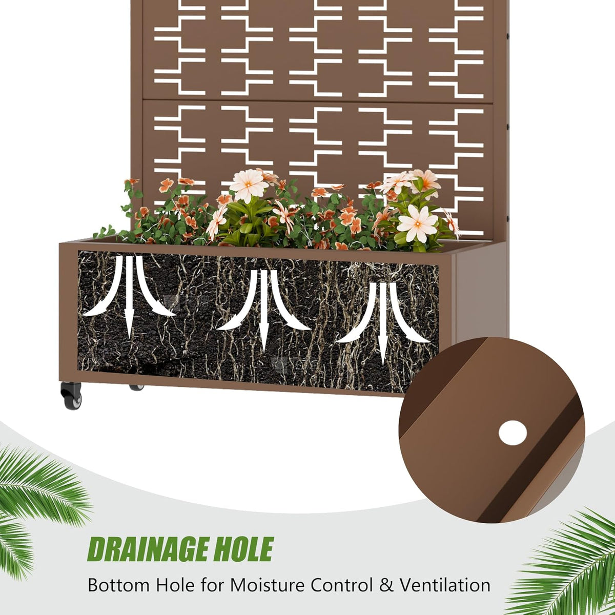Casaphoria Metal Raised Garden Bed with Trellis and Wheels, 72"x47"x16" Planter Box for Climbing Plants, Vegetables & Vines, Features Drainage Holes and Privacy Screen (Black-Louver) - Colors A