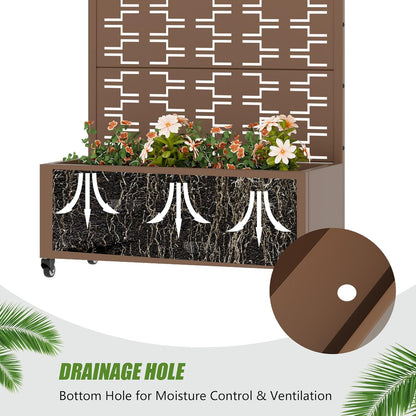 Casaphoria Metal Raised Garden Bed with Trellis and Wheels, 72"x47"x16" Planter Box for Climbing Plants, Vegetables & Vines, Features Drainage Holes and Privacy Screen (Black-Louver) - Colors A