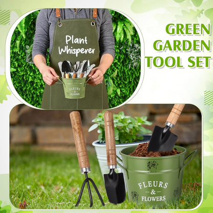 Tarpop Garden Tool Set Christmas Plant Whisperer Gardening Gifts for Women, 7 Pcs Vegetable Planting Tool Kit Cap Canvas Apron Gloves Soil Scoop Transplant Trowel Cultivator Flower Tub(Green)