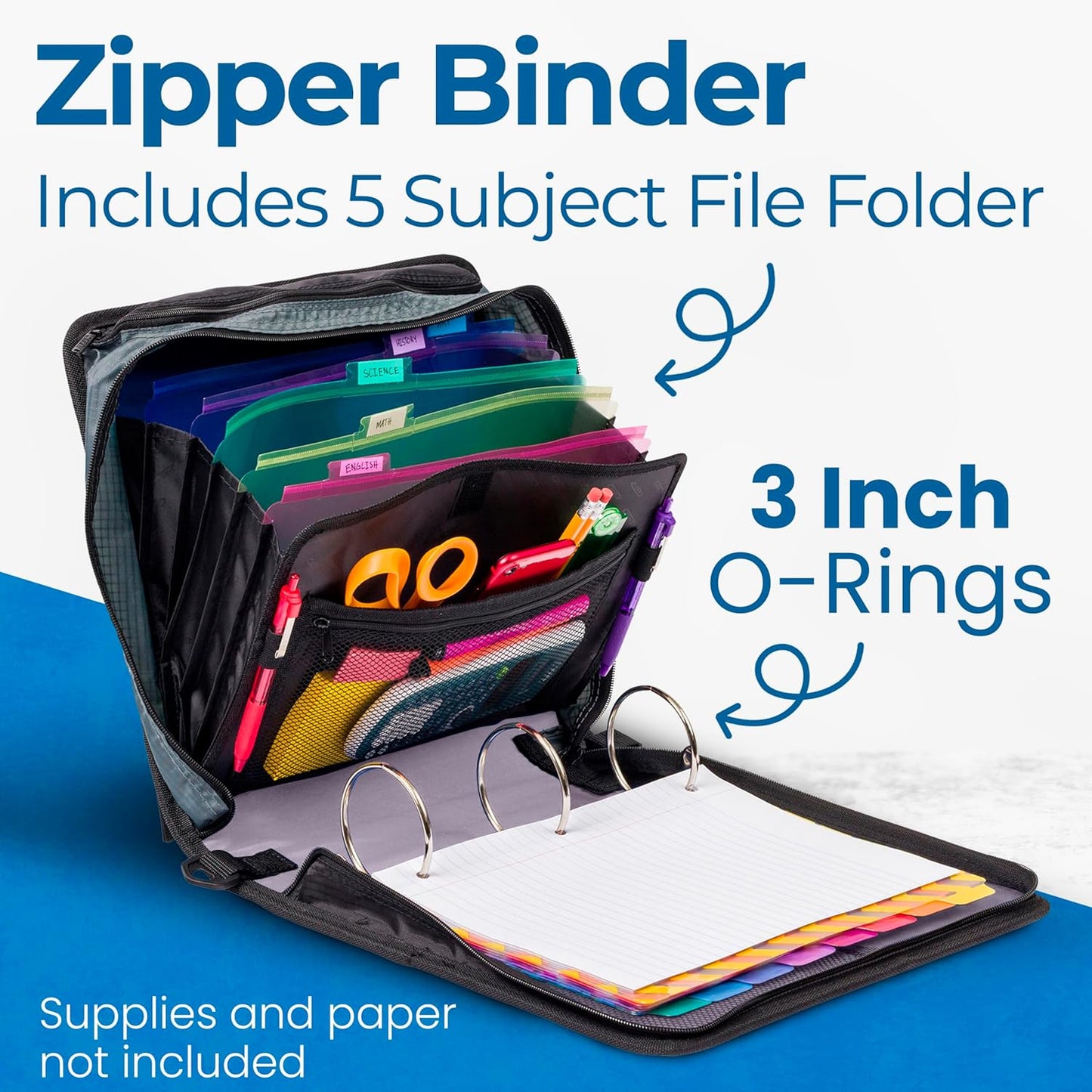 School Zipper Binder | 3-Inch O-Rings | 600-Sheet | D-146 Key Lime