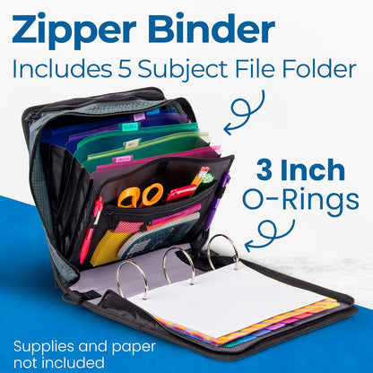 School Zipper Binder | 3-Inch O-Rings | 600-Sheet | D-146 Key Lime