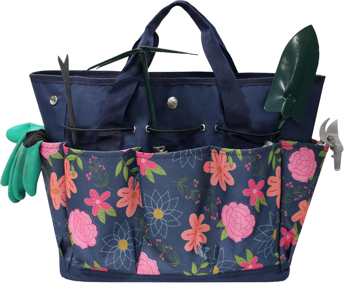 Waterproof Garden Tool Bag, 600D Oxford Portable Gardening Tote with Handle & Multi Pockets, Ideal Gifts for Parents Women (Green, Tools Not Included)