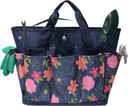 Waterproof Garden Tool Bag, 600D Oxford Portable Gardening Tote with Handle & Multi Pockets, Ideal Gifts for Parents Women (Green, Tools Not Included)