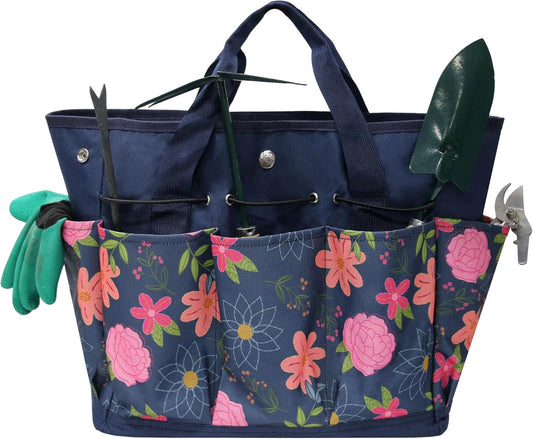 Waterproof Garden Tool Bag, 600D Oxford Portable Gardening Tote with Handle & Multi Pockets, Ideal Gifts for Parents Women (Green, Tools Not Included)