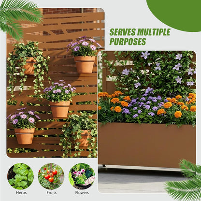 Casaphoria Metal Raised Garden Bed with Trellis and Wheels, 72"x47"x16" Planter Box for Climbing Plants, Vegetables & Vines, Features Drainage Holes and Privacy Screen (Black-Louver) - Colors D