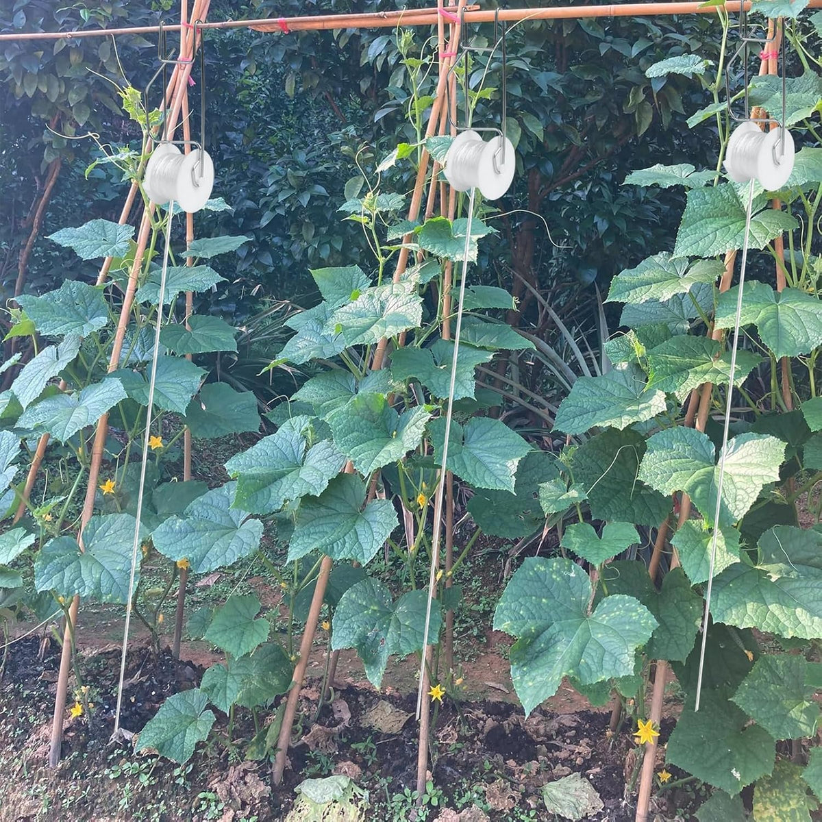 Tomato Support Hooks with String 20 Pcs,100 Pcs Plant Support Clips for Climbing Plants,Tomato Trellis Roller Hooks with 49.2FT String,Reusable Grape Vine Clips to Prevent Tomatoes