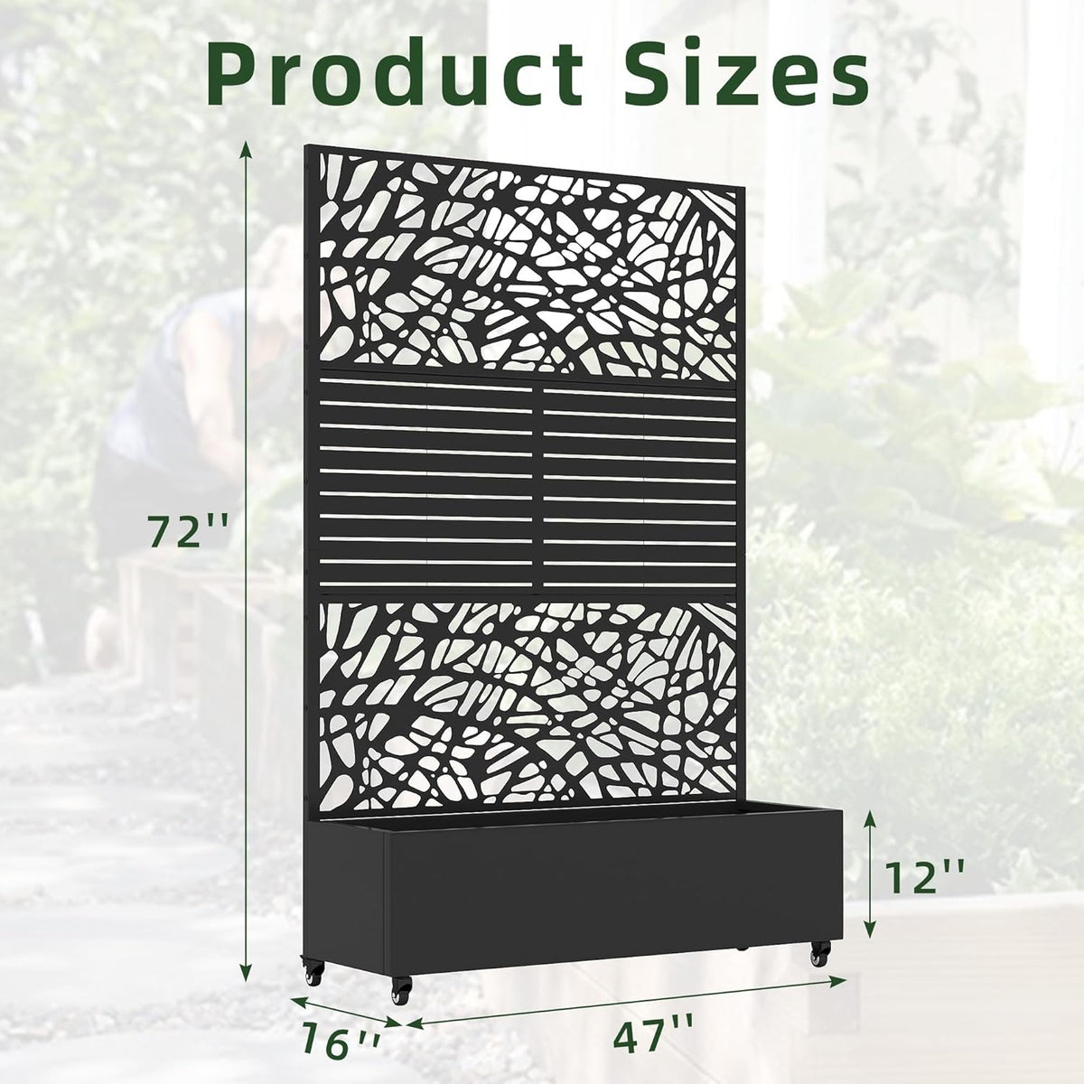 Casaphoria Metal Raised Garden Bed with Trellis and Wheels, 72"x47"x16" Planter Box for Climbing Plants, Vegetables & Vines, Features Drainage Holes and Privacy Screen (Black-Louver) - Colors A