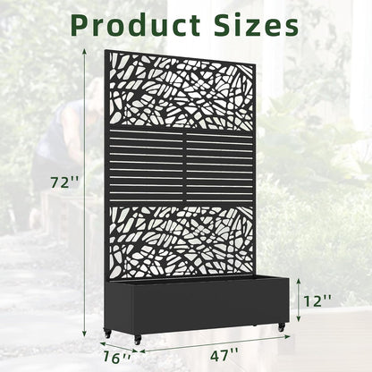 Casaphoria Metal Raised Garden Bed with Trellis and Wheels, 72"x47"x16" Planter Box for Climbing Plants, Vegetables & Vines, Features Drainage Holes and Privacy Screen (Black-Louver) - Colors A