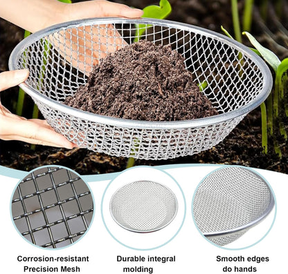 2PCS Soil Sifter for Gardening, Rock Sifter for 5 Gallon Bucket,Compost Sifter Dirt Sifter,Captures Dirt Rocks Sawdust Black Handle Upgrade Version