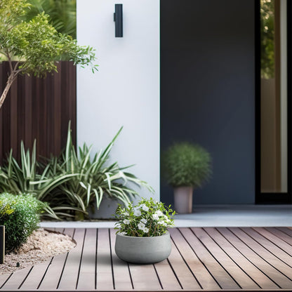 Kante 15.7" Dia Round Concrete Planter, Outdoor Indoor Garden Plant Pots with Drainage Hole and Rubber Plug, Modern Curvaceous Design, Slate Gray